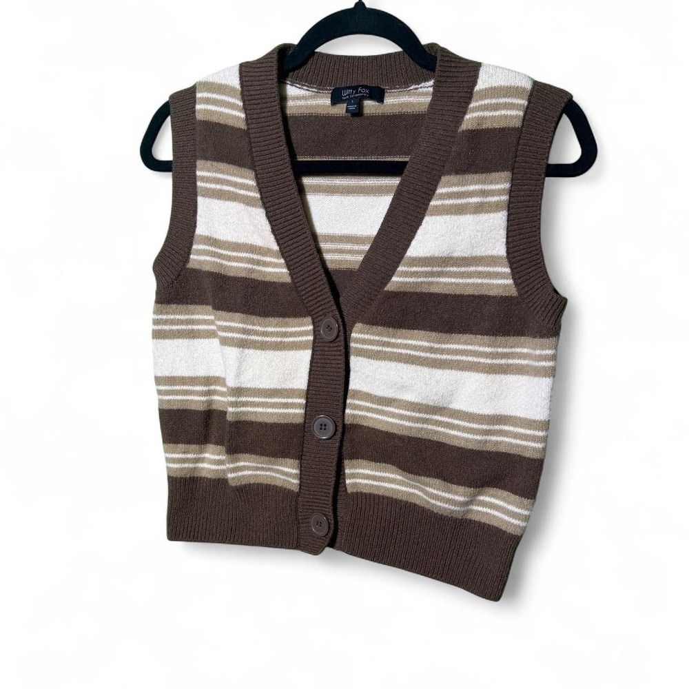 Witty Fox size L brown striped bodycon button up vest